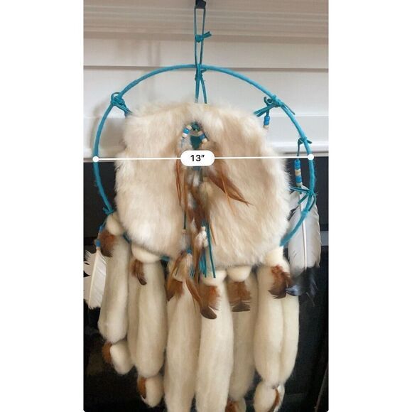 hand-made wool and rabbit`s fur Mandella Aqua Cream Feathers - Picture 4 of 5